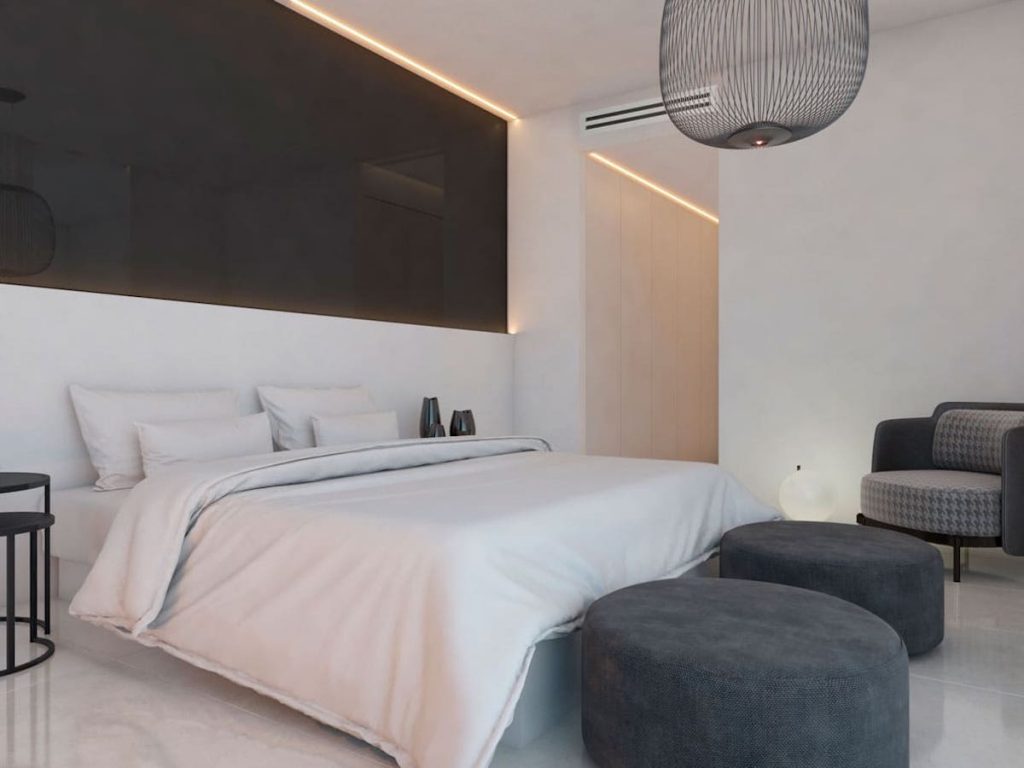 Dormitorio principal con terraza en viviendas Montesano