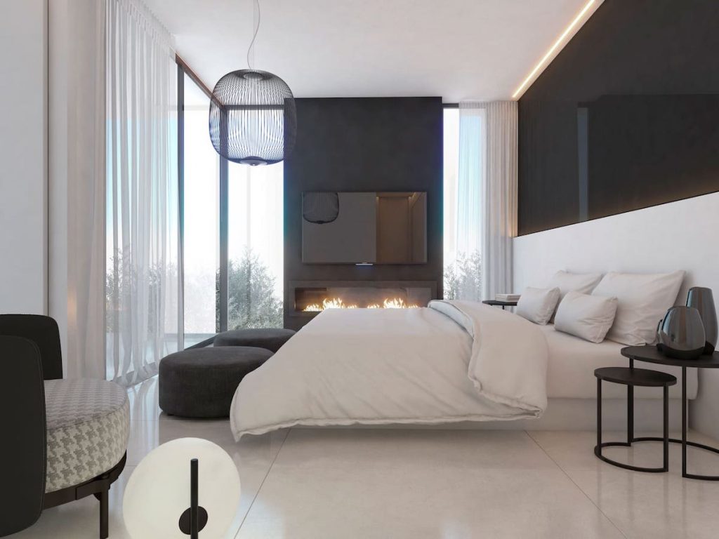 Dormitorio principal con terraza en viviendas Montesano