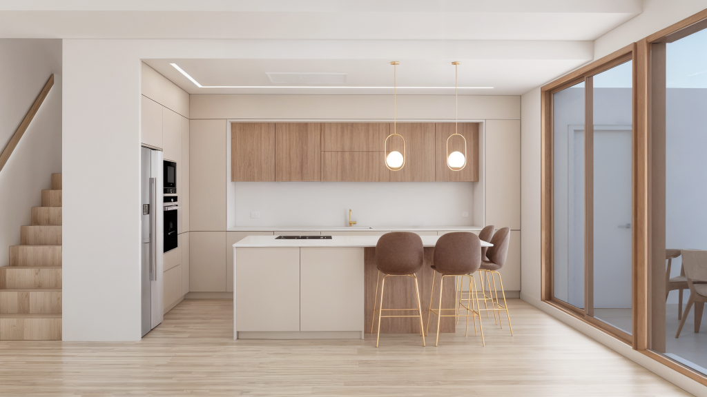 Cocina abierta integrada en el salón de la vivienda Casa de El Puig en El Puig, Valencia