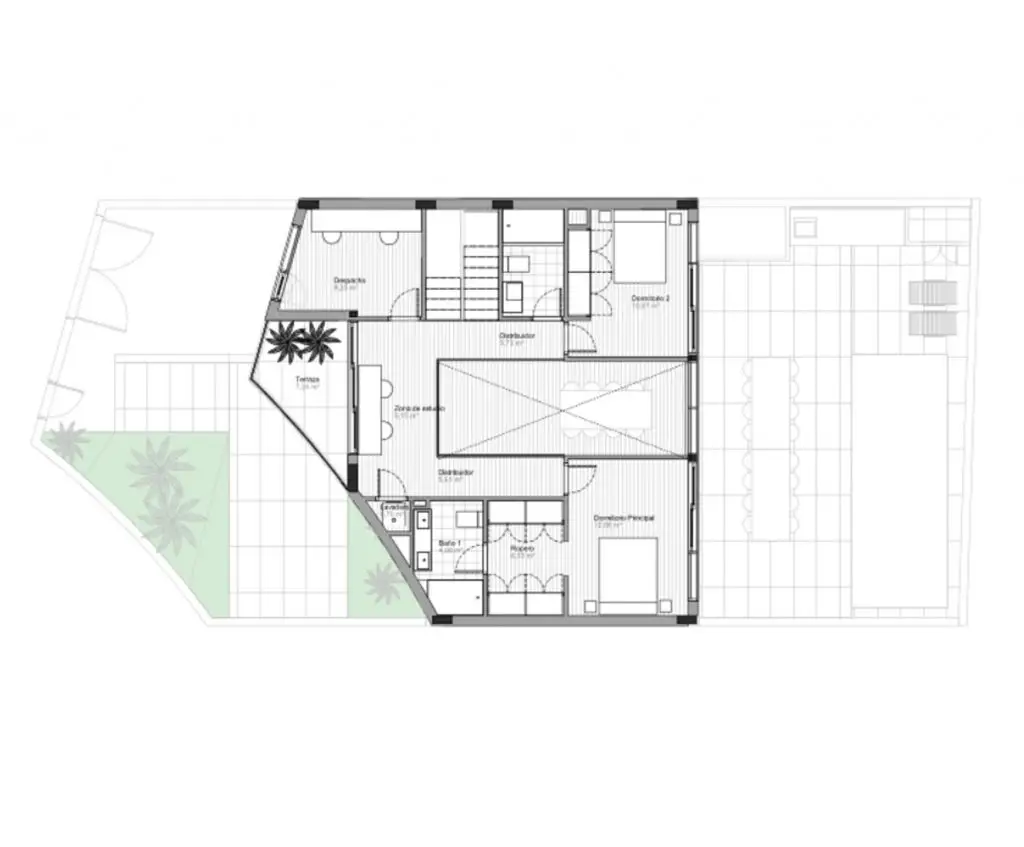 Plano arquitectónico de la planta primera de la vivienda unifamiliar Casa de El Puig, Valencia