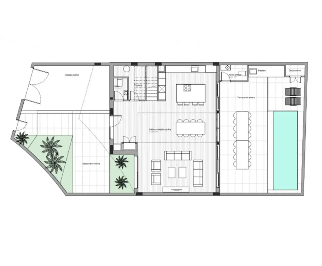 Plano arquitectónico de la planta baja de la vivienda unifamiliar Casa de El Puig, Valencia